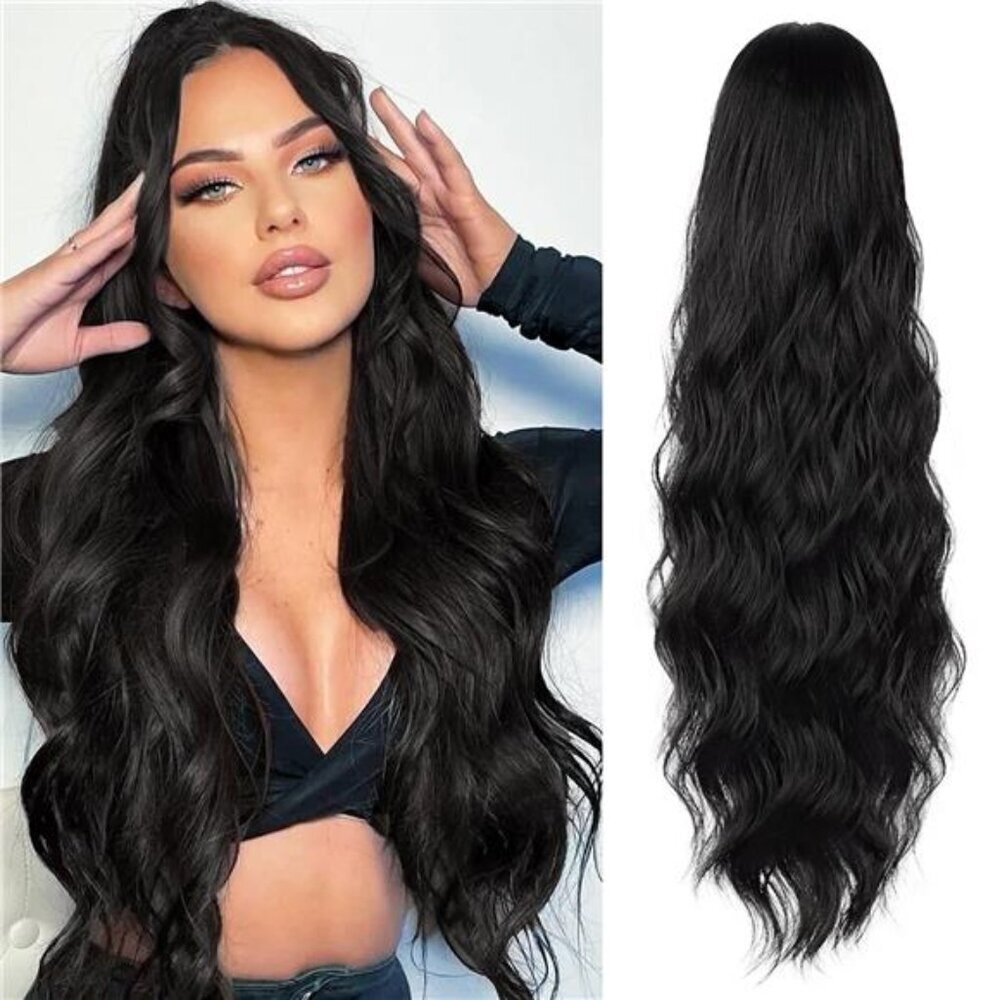 Drawstring Ponytail Extension Long Body Wavy Black Ponytail Extension for Women